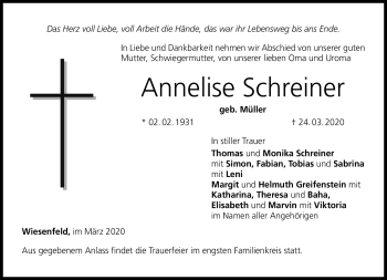 Traueranzeige von Anneliese Schreiner von Neue Presse Coburg