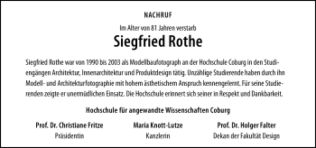 Traueranzeige von Siegfried Rothe von Neue Presse Coburg