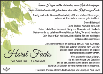 Traueranzeige von Horst Fuchs von Südthüringer Presse