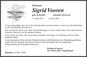 Traueranzeige von Sigrid Vooren von Südthüringer Presse