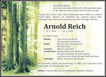 Traueranzeige von Arnold Reich von Südthüringer Presse