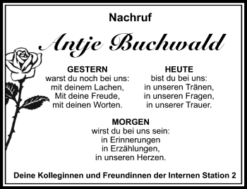 Traueranzeige von Antje Buchwald von Südthüringer Presse