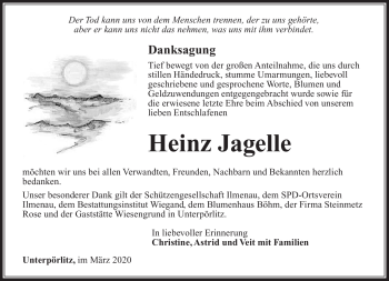 Traueranzeige von Heinz Jagelle von Südthüringer Presse