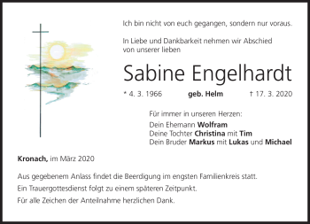 Traueranzeige von Sabine Engelhardt von Neue Presse Coburg