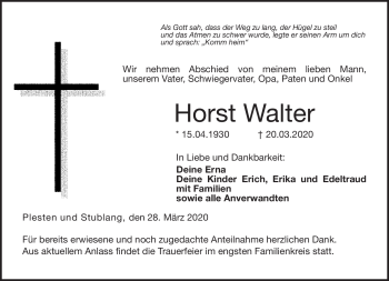 Traueranzeige von Horst Walter von Neue Presse Coburg