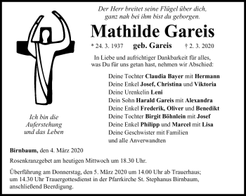 Traueranzeige von Mathilde Gareis von Neue Presse Coburg