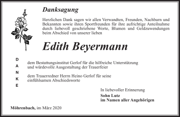 Traueranzeige von Edith Beyermann von Südthüringer Presse