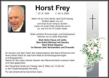 Traueranzeige von Horst Frey von Frankenpost