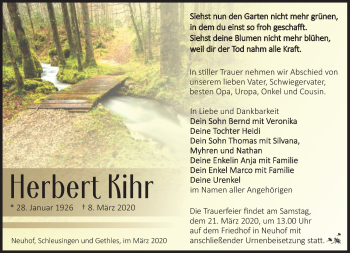 Traueranzeige von Herbert Kihr von Südthüringer Presse