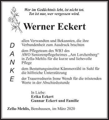 Traueranzeige von Werner Eckert von Südthüringer Presse