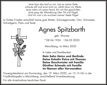 Traueranzeige von Agnes Spitzbarth von Frankenpost
