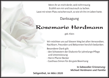 Traueranzeige von Rosemarie Herdmann von Südthüringer Presse