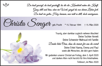 Traueranzeige von Christa Senger von Südthüringer Presse