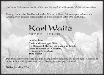 Traueranzeige von Karl Waitz von Südthüringer Presse