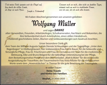Traueranzeige von Wolfgang Müller von Südthüringer Presse