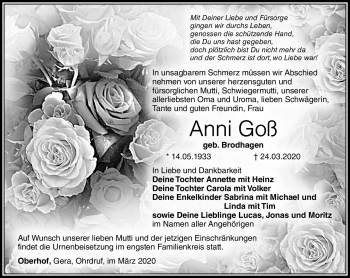 Traueranzeige von Anni Groß von Südthüringer Presse
