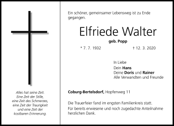Traueranzeige von Elfriede Walter von Neue Presse Coburg