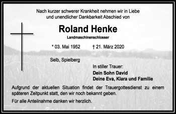 Traueranzeige von Roland Henke von Frankenpost