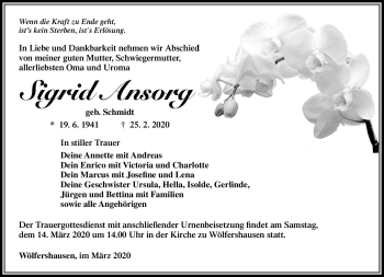 Traueranzeige von Sigrid Ansorg von Südthüringer Presse