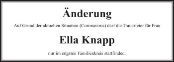 Traueranzeige von Ella Knapp von Südthüringer Presse
