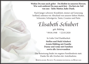 Traueranzeige von Elisabeth Schubert von Südthüringer Presse