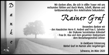 Traueranzeige von Rainer Graf von Südthüringer Presse