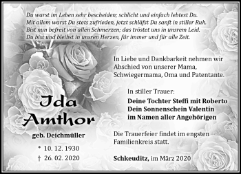 Traueranzeige von Ida Amthor von Südthüringer Presse