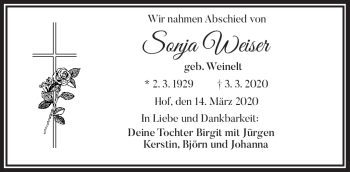 Traueranzeige von Sonja Weiser von Frankenpost