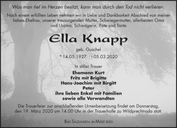 Traueranzeige von Ella Knapp von Südthüringer Presse
