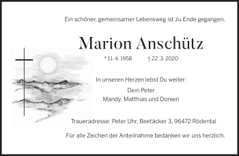 Traueranzeige von Marion Anschütz von Neue Presse Coburg