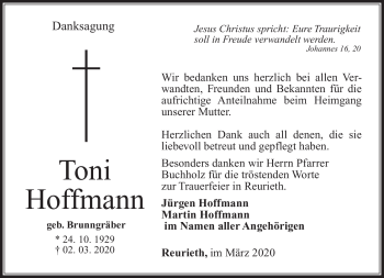 Traueranzeige von Toni Hoffmann von Südthüringer Presse
