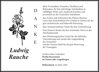 Traueranzeige von Ludwig Rache von Südthüringer Presse