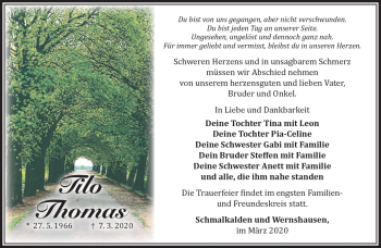 Traueranzeige von Tilo Thomas von Südthüringer Presse