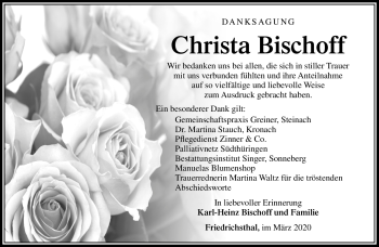 Traueranzeige von Christa Bischoff von Südthüringer Presse
