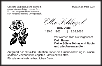 Traueranzeige von Elke Schlegel von Frankenpost