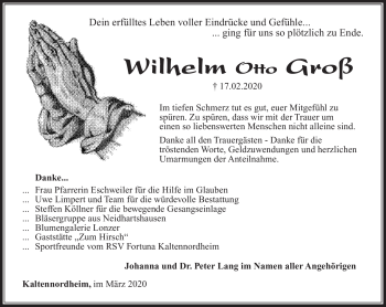 Traueranzeige von Wilhelm Groß von Südthüringer Presse