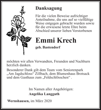 Traueranzeige von Emmi Krech von Südthüringer Presse