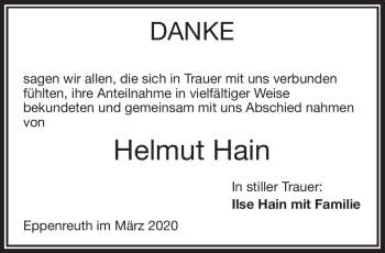 Traueranzeige von Helmut Hain von Frankenpost