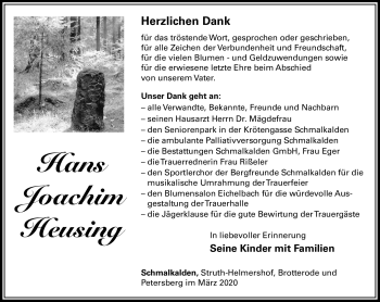Traueranzeige von Hans Joachim Heusing von Südthüringer Presse