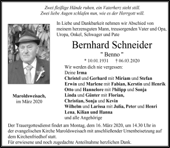 Traueranzeige von Bernhard Schneider von Neue Presse Coburg