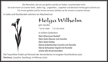 Traueranzeige von Helga Wilhelm von Südthüringer Presse