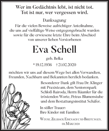 Traueranzeige von Eva Schell von Südthüringer Presse