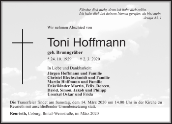 Traueranzeige von Toni Hoffmann von Südthüringer Presse
