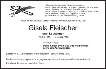 Traueranzeige von Gisela Fleischer von Neue Presse Coburg