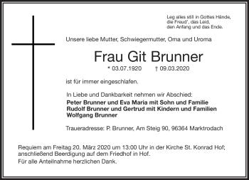 Traueranzeige von Git Brunner von Frankenpost