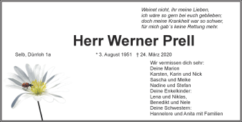 Traueranzeige von Werner Prell von Frankenpost