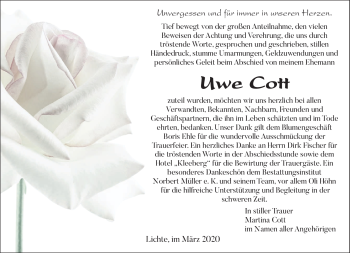 Traueranzeige von Uwe Clott von Südthüringer Presse