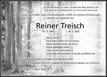 Traueranzeige von Reiner Treisch von Südthüringer Presse