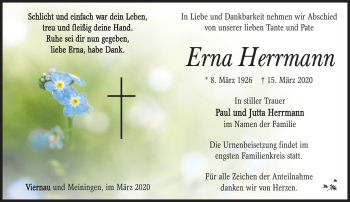 Traueranzeige von Erna Herrmann von Südthüringer Presse