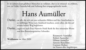Traueranzeige von Hans Aumüller von Neue Presse Coburg